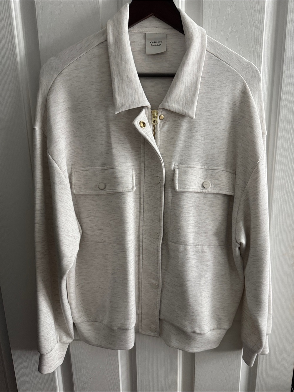 Varley Light Cream Bomber Jacket with Gold Hardware